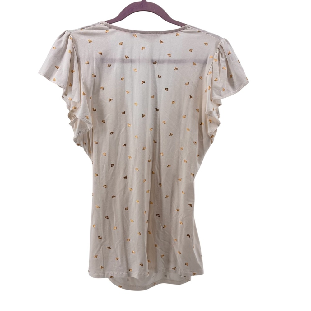 Boden Cream Gold Heart Print Flutter Sleeve Wrap Top Women's US 8 - Picture 5 of 8